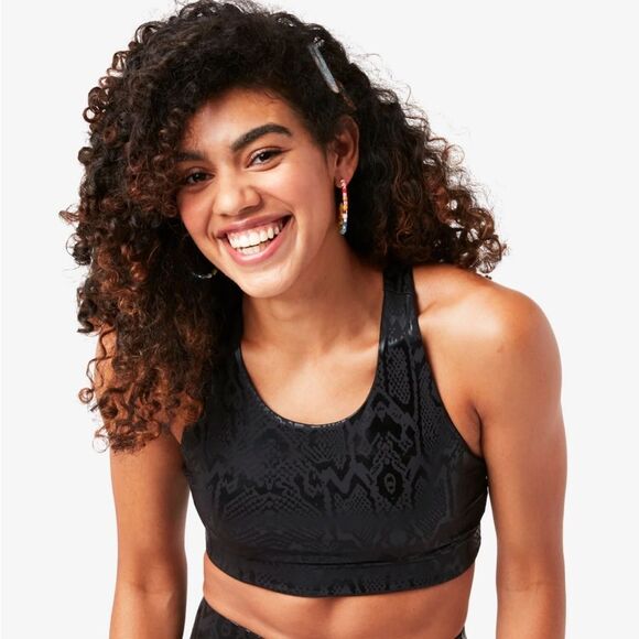 Terez Snakeskin Foil Uplift Obsidian Black Sports Bra Size XS NWT